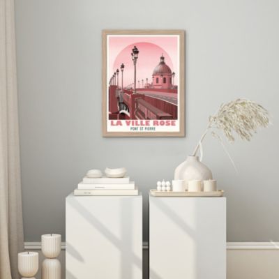 Image encadrée la ville rose pont St Pierre Dada art cadre en bois 30x40 cm