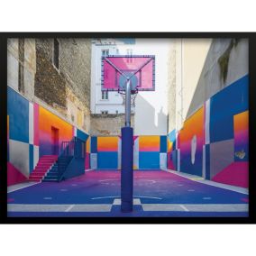 Image encadrée terrain de basket multicolore l.43 x L.53 cm