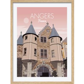 Image encadrée ville d'Angers rose l.43 x L.53 cm