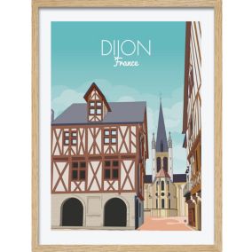 Image encadrée ville de Dijon multicolore l.43 x L.53 cm
