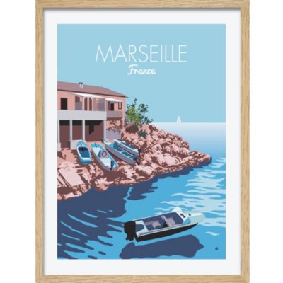 Image encadrée ville de marseille bleu l.43 x L.53 cm