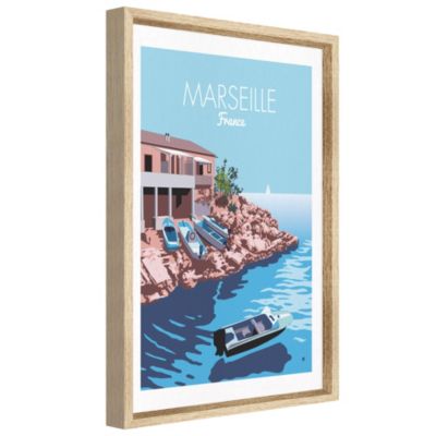 Image encadrée ville de marseille bleu l.43 x L.53 cm