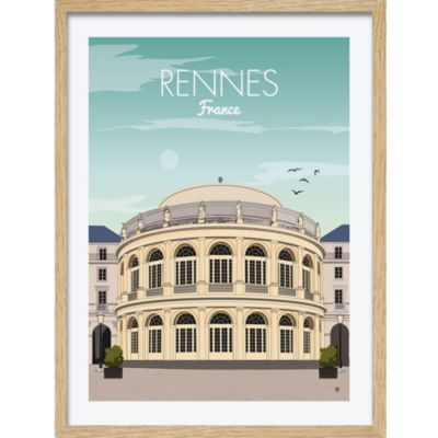 Image encadrée ville de Rennes multicolore l.43 x L.53 cm