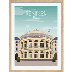 Image encadrée ville de Rennes multicolore l.43 x L.53 cm