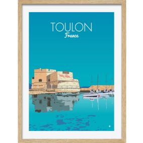 Image encadrée ville de Toulon bleu l.43 x L.53 cm
