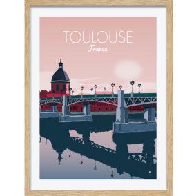 Image encadrée ville de Toulouse rose l.43 x L.53 cm