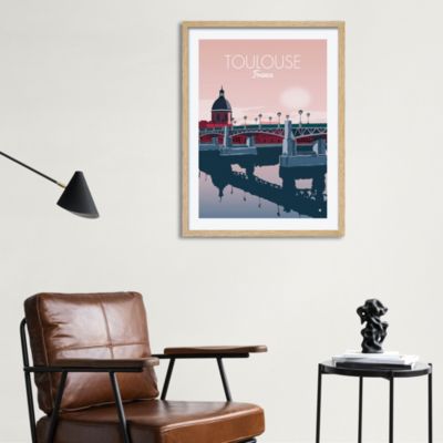 Image encadrée ville de Toulouse rose l.43 x L.53 cm