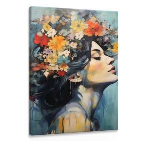Image PORTRAIT De Femme Visage Fleurs 80cm x 120cm  - Parfait pour décorer votre salon, chambre ou bureau avec un design unique et