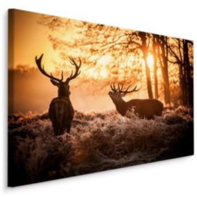 Image Sur Toile CERF Lever du Soleil 3D 90cm x 60cm  - Parfait pour décorer votre salon, chambre ou bureau avec un design unique e