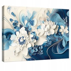 Impression sur toile abstrait fleurs bleu moderne 120x80 cm xxl tableau décoration deco murale intissée pour salon chambre cuisine