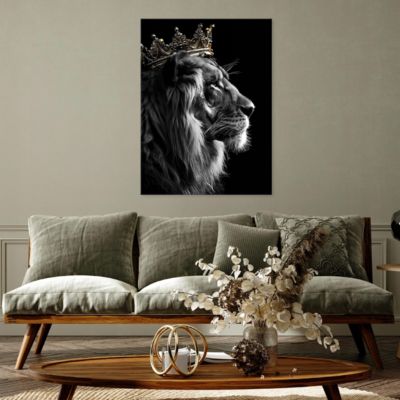 Impression sur toile abstrait lion motivation noir moderne 60x40 cm xxl tableau deco murale intissée pour salon chambre cuisine