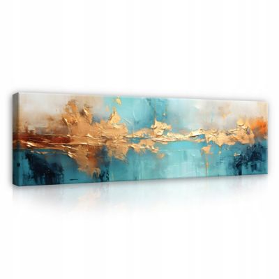 Impression sur toile abstrait or bleu moderne 145x45 cm xxl tableau décoration deco murale intissée pour salon chambre cuisine