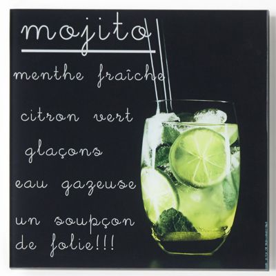 Peintures sur Verre - Cocktail Mojito au Citron Vert et à la Menthe sur  Fond de Bois 