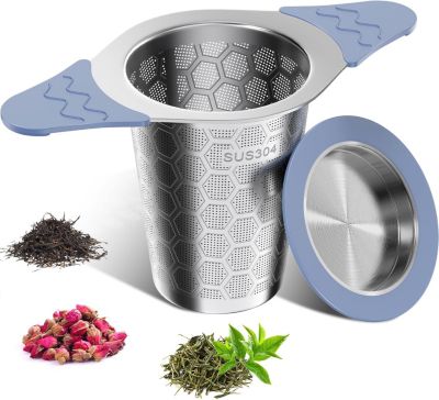 Infuseur à thé en acier inoxydable avec poignée silicone gris