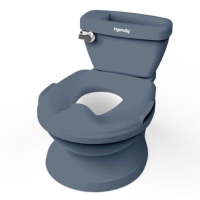 INGENUITY Mini Toilette enfant avec Réducteur de Toilette inclus, Chasse d'eau musicale et rangement lingette intégré Bleu