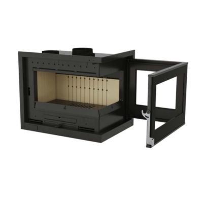 Insert à bois angle 70cm ouverture droite 17kw vermiculite bûches 62cm ...