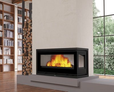 Insert cheminée à bois BOMA Droit-90 ED- 13 KW avec turbine + 2 bouches recuperateur