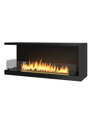 INSIDE 1100.2 - Cheminée bio d'angle encastrée avec vitre de protection. Ouverture Gauche - Brûleur Linéaire 80cm / Capacité 2L
