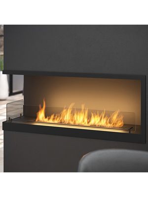 INSIDE 1100.2 - Cheminée bio d'angle encastrée avec vitre de protection. Ouverture Gauche - Brûleur Linéaire 80cm / Capacité 2L