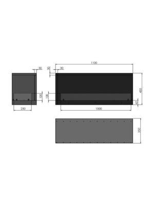 INSIDE 1100.2 - Cheminée bio d'angle encastrée avec vitre de protection. Ouverture Gauche - Brûleur Linéaire 80cm / Capacité 2L