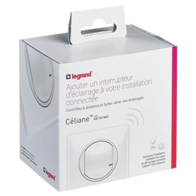Interrupteur à option variateur à câbler pour installation connectée Céliane with Netatmo avec plaque blanche