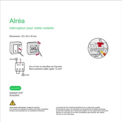 Interrupteur commande volet-roulant 2 boutons complet saillie Schneider Electric Alréa blanc