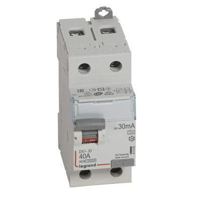 Interrupteur différentiel DX3 -ID arrivée haute et départ bas à vis - 2P 230V  40A typeA 30mA - 2 mo