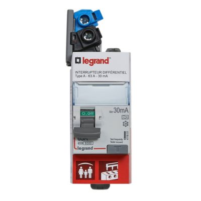 Interrupteur différentiel bipolaire 30mA 63A Type A, 2 modules, Legrand