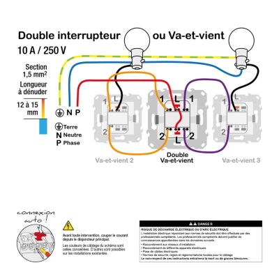 Interrupteur Double Va-et-vient Blanc SAREL 39112 – Encastrable, Lot De 4
