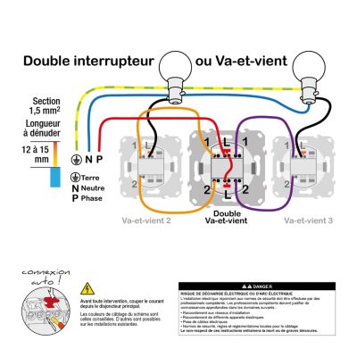 Interrupteur double va-et-vient connexion rapide à vis Schneider Electric Odace aluminium