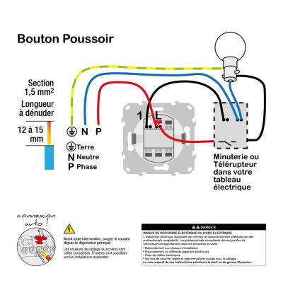 Interrupteur poussoir 10A à vis Schneider Electric Odace blanc
