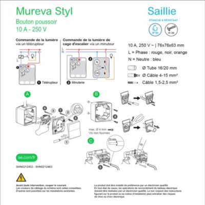 Interrupteur poussoir étanche complet saillie Schneider Electric Mureva Styl anthracite