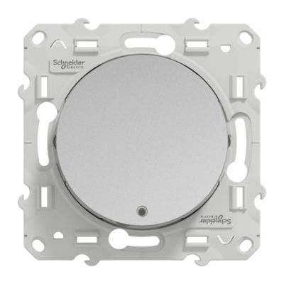 Interrupteur poussoir lumineux LED bleu 10A à vis Schneider Electric Odace aluminium