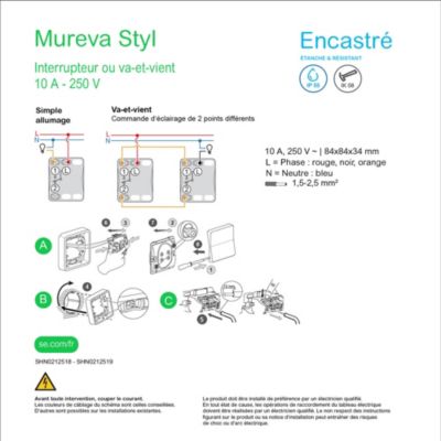 Interrupteur va-et-vient étanche complet encastré Schneider Electric Mureva Styl blanc
