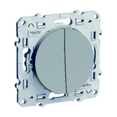 Interrupteur va-et-vient + poussoir Schneider Electric Odace aluminium