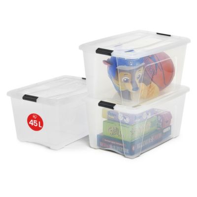Iris Ohyama, Boite de Rangement Plastique avec Couvercle, 45L, Lot de 3, Transparent,NTB-45