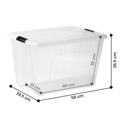 Iris Ohyama, Boite de Rangement Plastique avec Couvercle, 60L, Lot de 3, Transparent,NTB-60