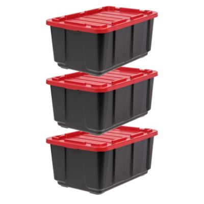 Caisse Rangement Plastique avec Couvercle Robuste, 100L, Lot de 2, Noir
