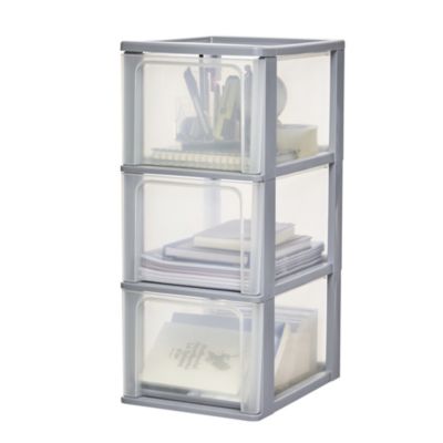 Iris Ohyama, Caisson de rangement plastique A4, 3 Grands Tiroirs, Gris, OCH-2300