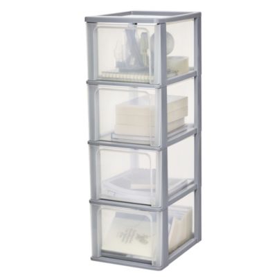 Iris Ohyama, Caisson de rangement plastique A4, 4 Grands Tiroirs, Gris, OCH-2400