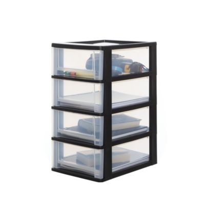 Iris Ohyama, Caisson de rangement plastique A4, 4 Tiroirs Moyens, Noir ...