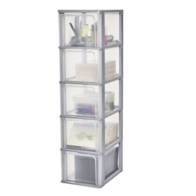 Iris Ohyama, Caisson de rangement plastique A4, 5 Grands Tiroirs, Gris, OCH-2500