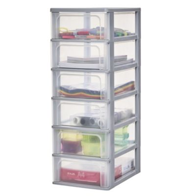 Iris Ohyama, Caisson de rangement plastique A4, 6 Tiroirs Moyens, Gris ...