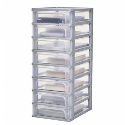 Iris Ohyama, Caisson de rangement plastique A4, 8 Petits Tiroris, Gris ...