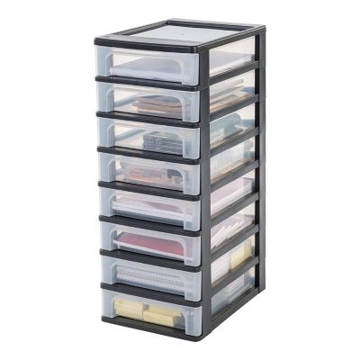 Iris Ohyama, Caisson de rangement plastique recyclé A4, 8 Petits Tiroris, Noir, OCH-2080