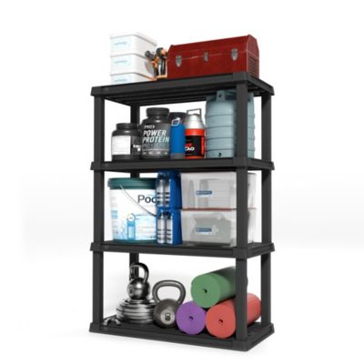 Iris Ohyama, Etagere Plastique de Rangement Résistante, Capacité de 120 kg, 4 étages, Etagere Garage, Cuisine, PRS-L4, Noir