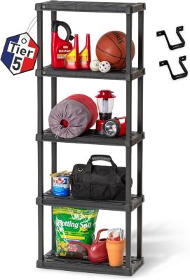 Iris Ohyama, Etagere Plastique Rangement, Résistante, Noir, Charge de 25 kg par Niveau, Facile à Assembler, Etagere Garage, PRS-M5