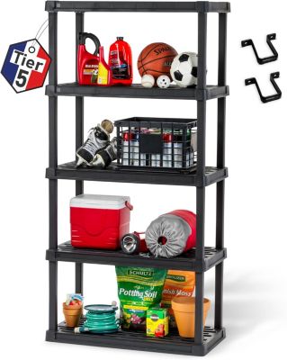 Iris Ohyama, Etagere Plastique Rangement, Résistante, Noir, Charge de 30 kg par Niveau, Facile à Assembler, Etagere Garage, PRS-L5