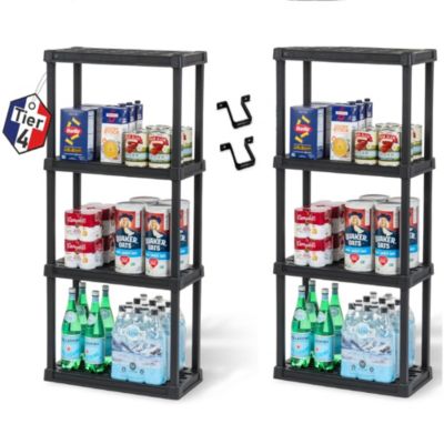 Iris Ohyama, Lot de 2 Etagères Plastique de Rangement, Capacité de 100 kg, 4 étages, Noir, PRS-M4