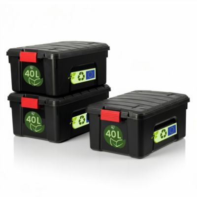 Iris Ohyama, Malle de Rangement plastiques résistante, 40L, Lot de 3, Noir, SIA-40
